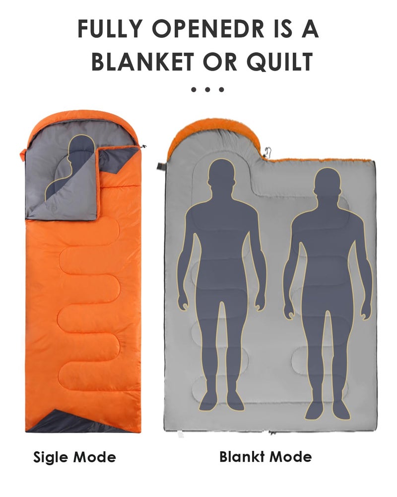 JEAOUIA Sleeping Bags for Adults Women Backpacking Lightweight Waterproof- Summer Weather Sleeping Bag for Girls Warm Camping Hiking Outdoor Travel Hunting with Compression Bag(Orange) - Image 4